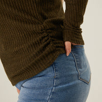 Curve Soft Ribbed Long Sleeve Tee Plus Size Tops -2020AVE