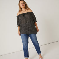 Curve Spotted Off Shoulder Top Plus Size Tops -2020AVE