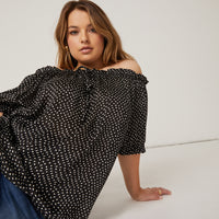 Curve Spotted Off Shoulder Top Plus Size Tops -2020AVE