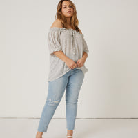 Curve Spotted Off Shoulder Top Plus Size Tops -2020AVE