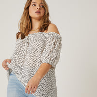 Curve Spotted Off Shoulder Top Plus Size Tops -2020AVE