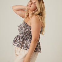 Curve Strapless Buttoned Floral Top Plus Size Tops -2020AVE