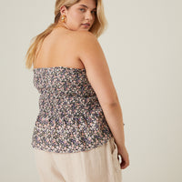 Curve Strapless Buttoned Floral Top Plus Size Tops -2020AVE