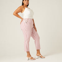 Curve Stretchy Plaid Pants Plus Size Bottoms -2020AVE
