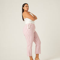 Curve Stretchy Plaid Pants Plus Size Bottoms -2020AVE