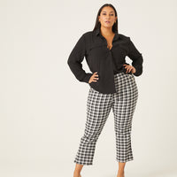 Curve Stretchy Plaid Pants Plus Size Bottoms Black 1XL -2020AVE