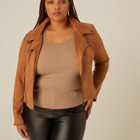 Curve Suede Moto Jacket Plus Size Outerwear -2020AVE
