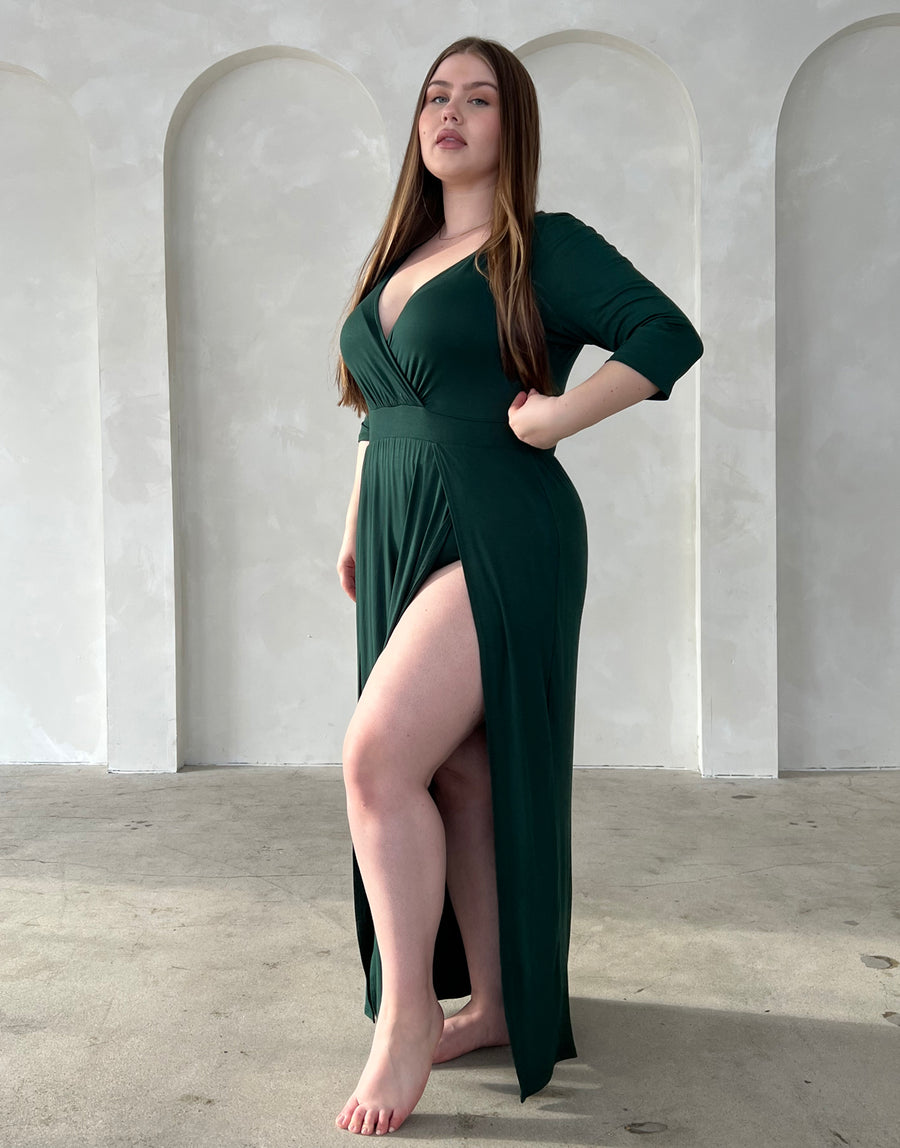 Curve Sultry Double Slit Dress Plus Size Dresses Green 1XL -2020AVE