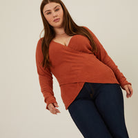 Curve Soft Ribbed Surplice Top Plus Size Tops -2020AVE