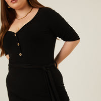 Curve Tie Belt Bodycon Dress Plus Size Dresses -2020AVE
