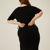 Curve Tie Belt Bodycon Dress Plus Size Dresses -2020AVE