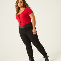 Curve Tie Detail Bodysuit Plus Size Tops Red 1XL -2020AVE