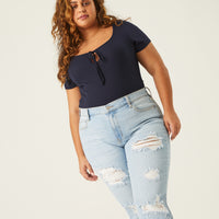 Curve Tie Detail Bodysuit Plus Size Tops -2020AVE