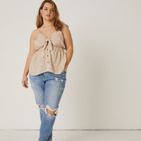 Curve Tie Front Button Top Plus Size Tops -2020AVE