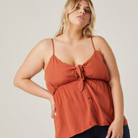 Curve Tie Front Button Top Plus Size Tops Rust 1XL -2020AVE