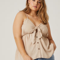 Curve Tie Front Button Top Plus Size Tops -2020AVE