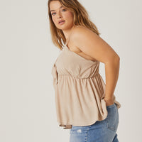 Curve Tie Front Button Top Plus Size Tops -2020AVE