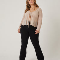 Curve Tie Front Sheer Top Plus Size Tops -2020AVE