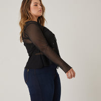 Curve Tie Front Sheer Top Plus Size Tops -2020AVE