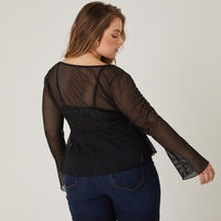 Curve Tie Front Sheer Top Plus Size Tops -2020AVE