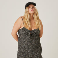 Curve Tie Front Smocked Mini Dress Plus Size Dresses -2020AVE