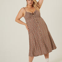 Curve Tie Strap Floral Button Dress Plus Size Dresses -2020AVE