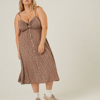 Curve Tie Strap Floral Button Dress Plus Size Dresses -2020AVE