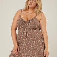 Curve Tie Strap Floral Button Dress Plus Size Dresses -2020AVE