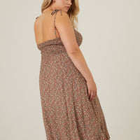 Curve Tie Strap Floral Button Dress Plus Size Dresses -2020AVE