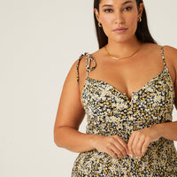 Curve Tie Strap Floral Mini Dress Plus Size Dresses -2020AVE