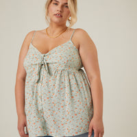 Curve Tied Floral Tank Plus Size Tops Green 1XL -2020AVE