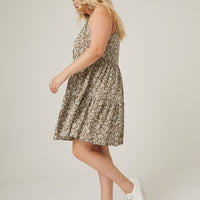 Curve Tiered Button Floral Dress Plus Size Dresses -2020AVE