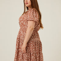 Curve Tiered Ditsy Print Dress Plus Size Dresses -2020AVE