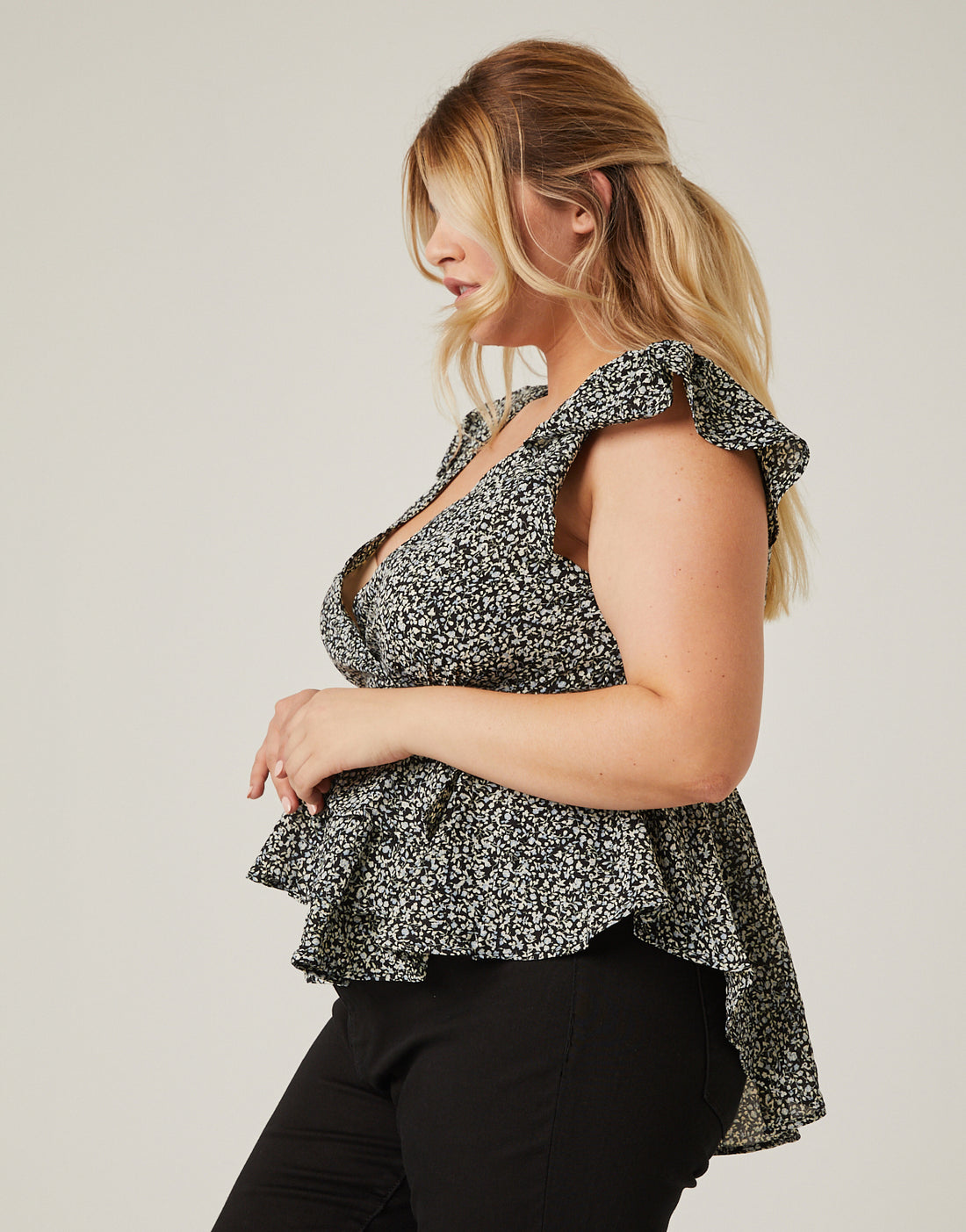 Curve Tiered Floral Peplum Top Plus Size Tops -2020AVE