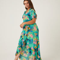 Curve Tropical Cascading Wrap Dress Plus Size Dresses -2020AVE