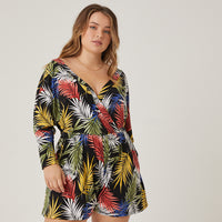 Curve Tropical Leaves Romper Plus Size Rompers + Jumpsuits -2020AVE
