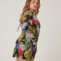 Curve Tropical Leaves Romper Plus Size Rompers + Jumpsuits -2020AVE