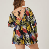 Curve Tropical Leaves Romper Plus Size Rompers + Jumpsuits -2020AVE