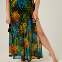 Curve Tropical Print Tie Skirt Plus Size Bottoms -2020AVE