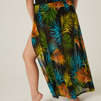 Curve Tropical Print Tie Skirt Plus Size Bottoms -2020AVE