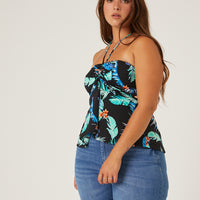 Curve Tropical Ruched Halter Top Plus Size Tops -2020AVE