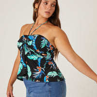 Curve Tropical Ruched Halter Top Plus Size Tops -2020AVE