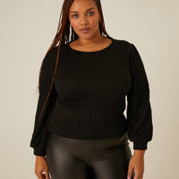 Curve Twist Knit Long Sleeve Top Plus Size Tops -2020AVE