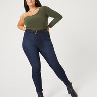 Curve One Shoulder Long Sleeve Top Plus Size Tops -2020AVE