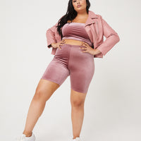 Curve Velvet Bike Shorts Plus Size Bottoms -2020AVE