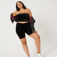 Curve Velvet Bike Shorts Plus Size Bottoms Black 1XL -2020AVE