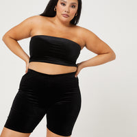Curve Velvet Bike Shorts Plus Size Bottoms -2020AVE