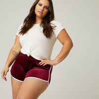 Curve Velvet Dolphin Shorts Plus Size Bottoms Burgundy 1XL -2020AVE
