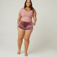 Curve Velvet Dolphin Shorts Plus Size Bottoms Rose 1XL -2020AVE