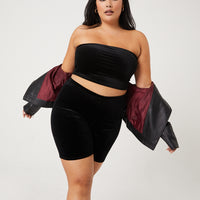 Curve Velvet Tube Top Plus Size Tops Black 1XL -2020AVE